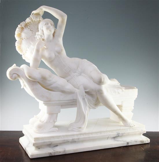 Telemaco Cipriani, A large Carrera marble sculpture, Rosette - The Fan Dancer, Length 72cm, height 66cm, depth 25cm